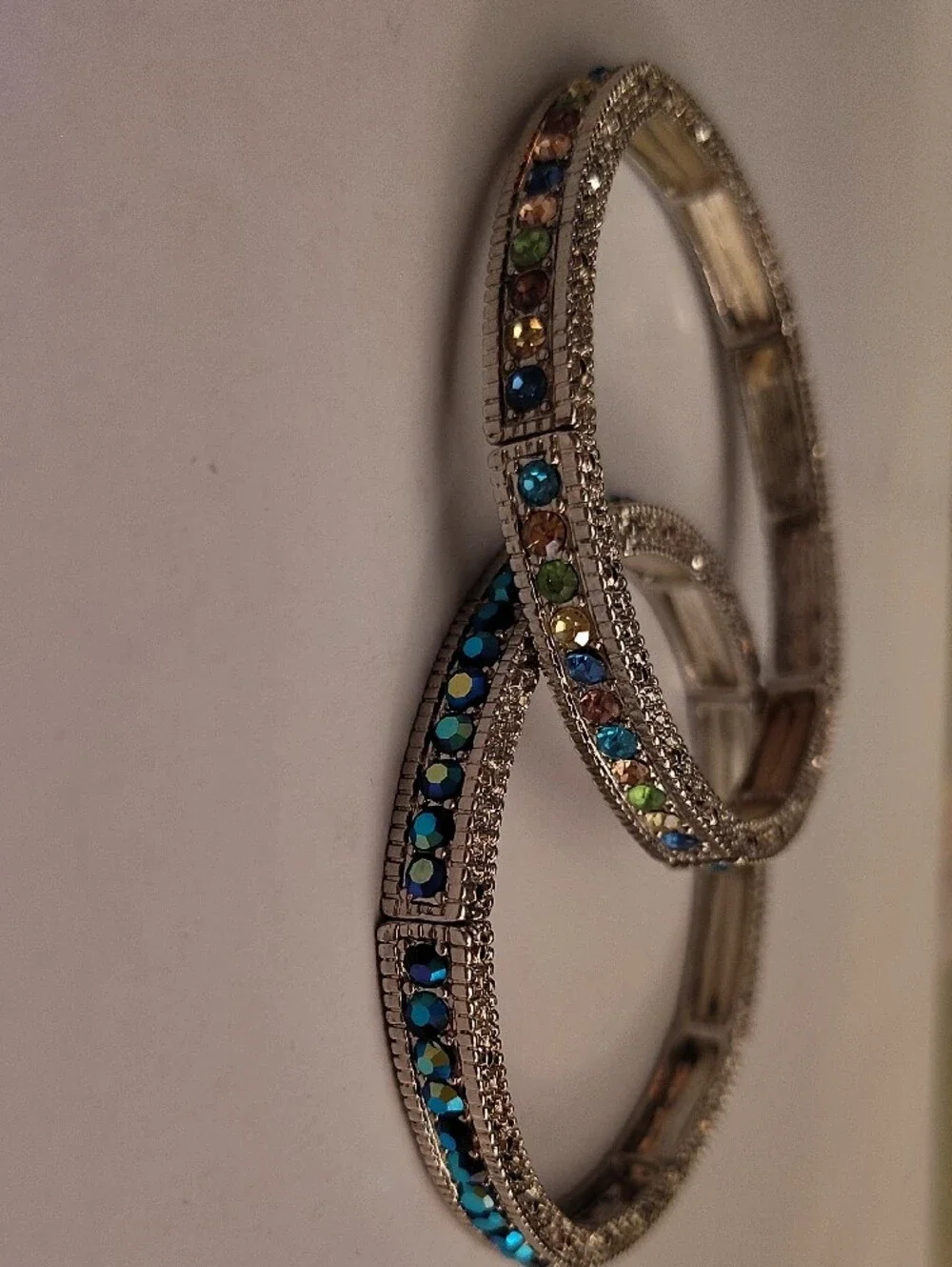 JTV Silver-Tone Multicolored Crystal Stretch Bracelet Set